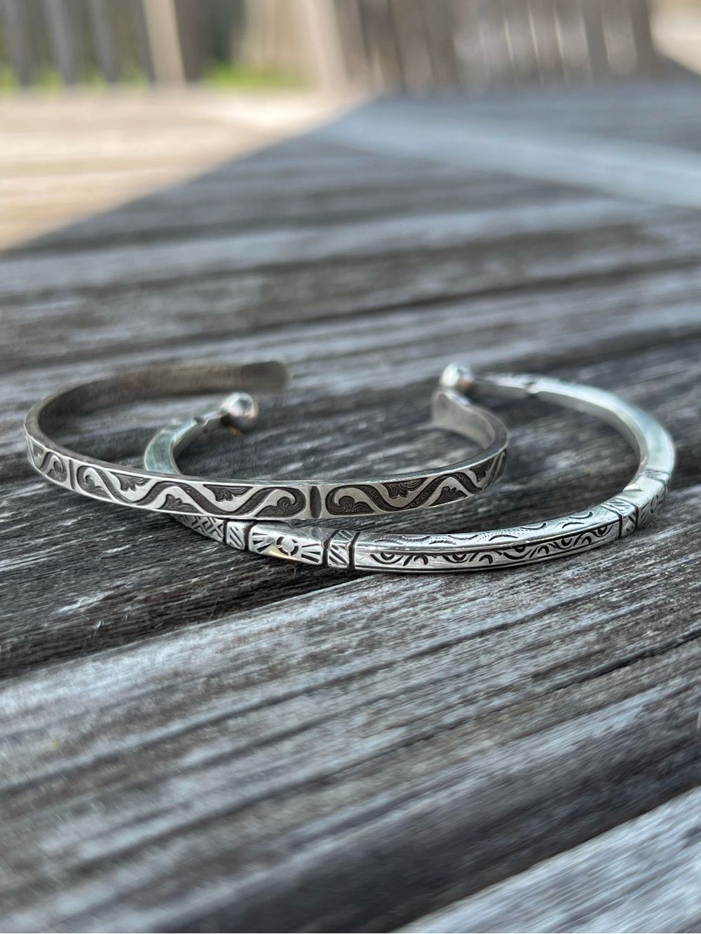 Bali 925 Silver Engraved stackable cuff Bracelet plus handmade silver cuff